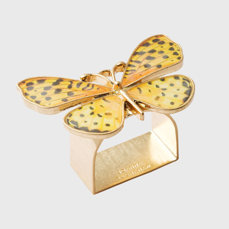 Painterly Butterfly Napkin Rings, Yellow/Worn Gold