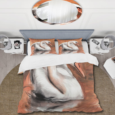 Swan On The Water - Traditional Duvet Cover Set - Microfiber Polyester