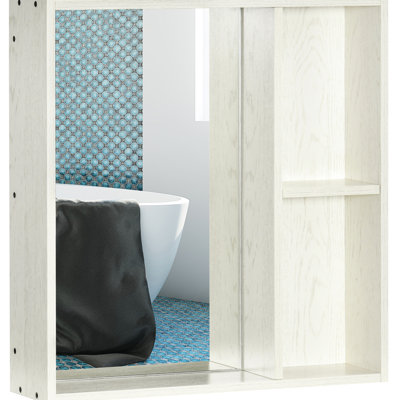 Bathroom Medicine Cabinet With Mirror, 25.44"X25.5", Wall Mounted Storage For Living Room And Laundry Room, White Mirror 2 Storage, Artistic Decoration,