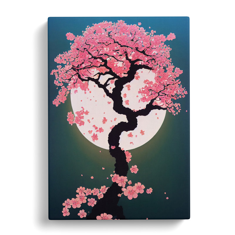 Cherry Blossom Tree Moon - Wrapped Canvas, 76cm H x 50cm W x 3cm D