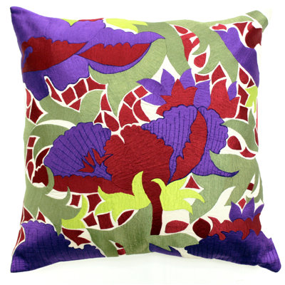 Gulmahar Embroidered Linen Throw Pillow