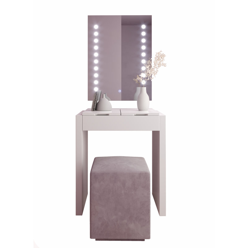 Coiffeuse en bois massif avec tabouret Maximo