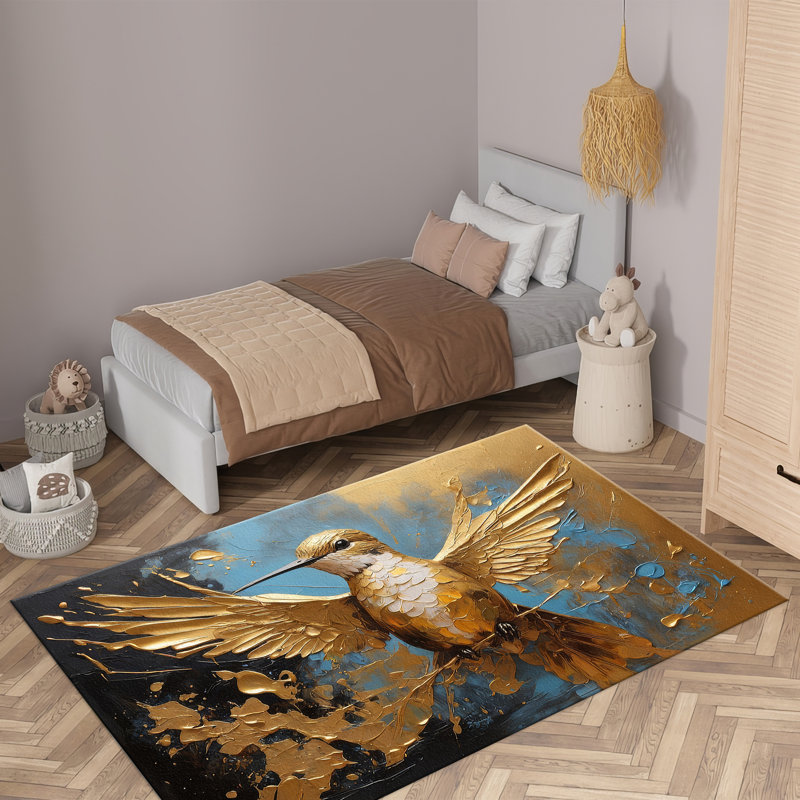 Non-Woven Soft Type Printed Rug with Intricate Geometric Pattern in Rich Earth Tones Ideal for Living Room or Bedroom Decoration
