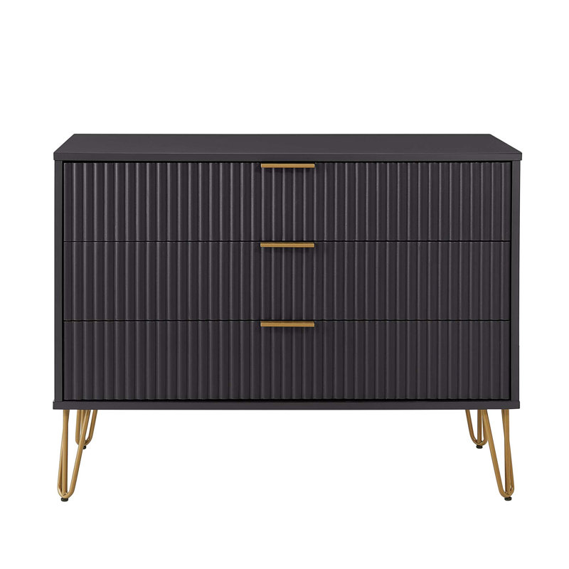 Commode cannelée 35 po Dumbo en noir (3 tiroirs), Noir
