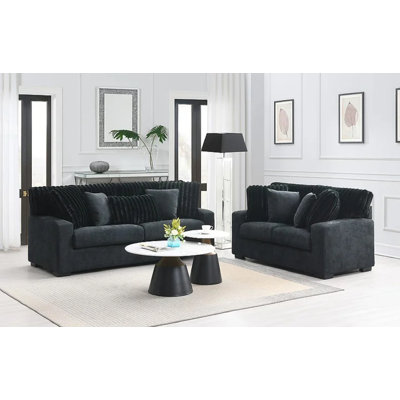  Canapé et causeuse en tissu noir moderne avec coussins rayés Towcester
