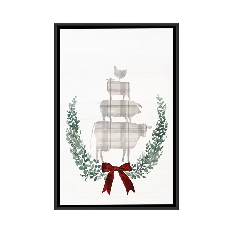 « yuletide animaux i », impression sur toile, H 26 po x l 18 po x P 1,5 po, Toile avec cadre noir, Pas de tapis