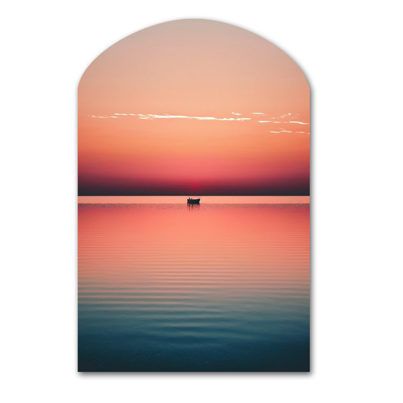Art mural asymétrique minimaliste au coucher du soleil pendant la pleine lune IV, H 34 po x l 25 po