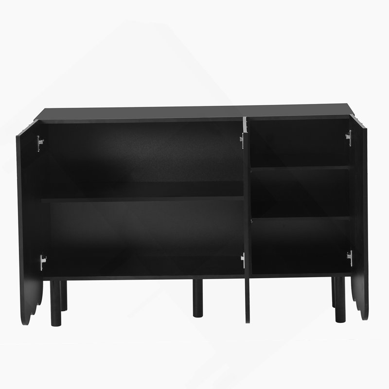 Cream Style Minimalist Shoe Cabinet With 5 Solid Wood Legs, Sideboard Buffet Cabinet, Black