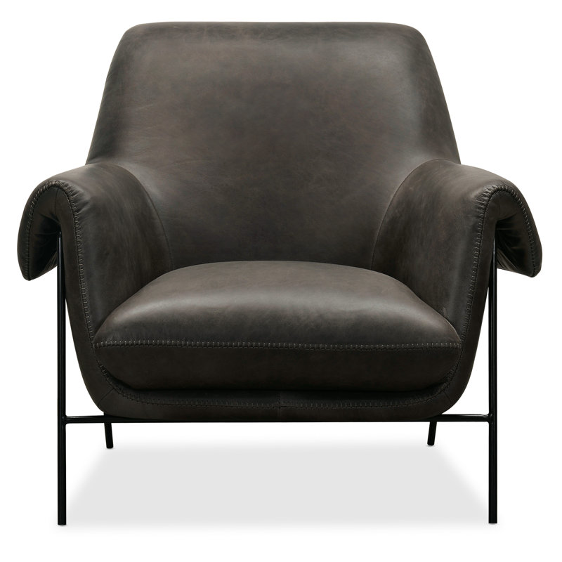 Ambroise Metal Frame Club Chair, Charcoal Top Grain Leather