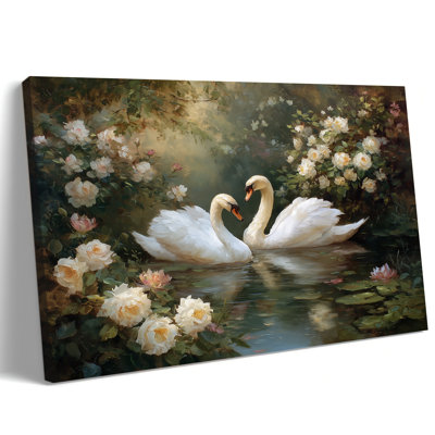  Swan Wall Art Canvas Prints, Elegant Floral Nature Painting Pictures, Classical Swan Vintage Artwork Decor, Farmhouse Style Animals Painting for Nursery Bedroom Bathroom, 18x24 inches
