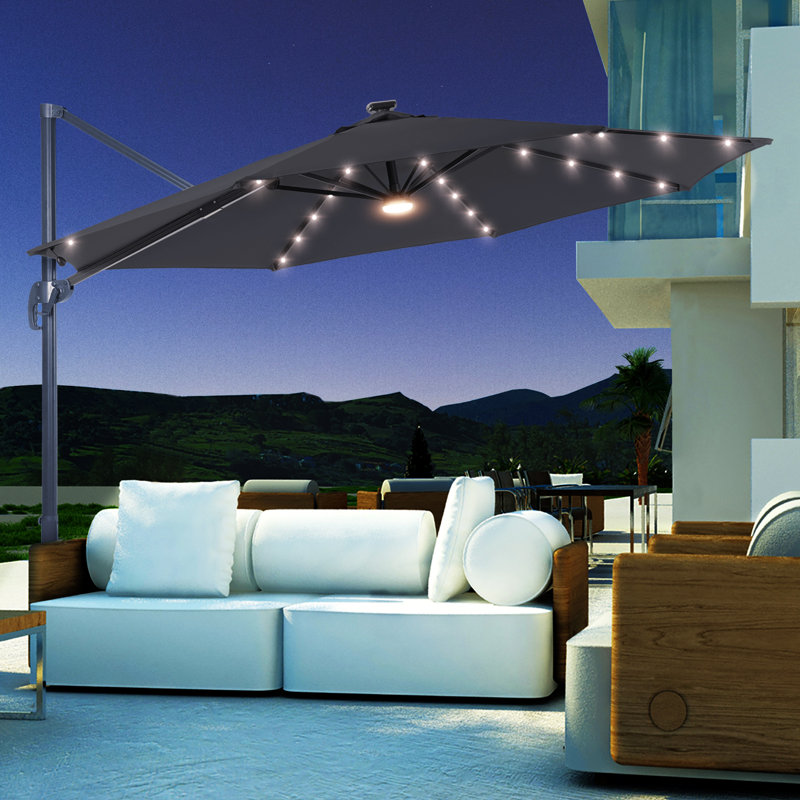 Rosell 132" Lighted Cantilever Umbrella, Gris anthracite