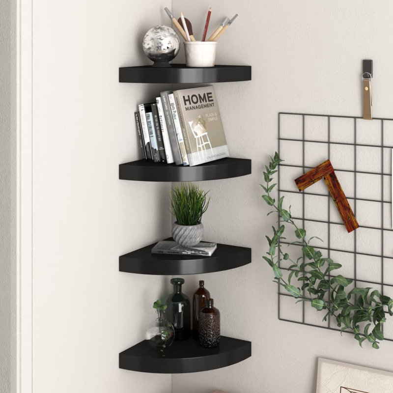 Wall Corner Shelf Floating Corner Shelf Wall Mounted Display Shelf, 1.5" H x 9.8" W x 9.8" D, Black
