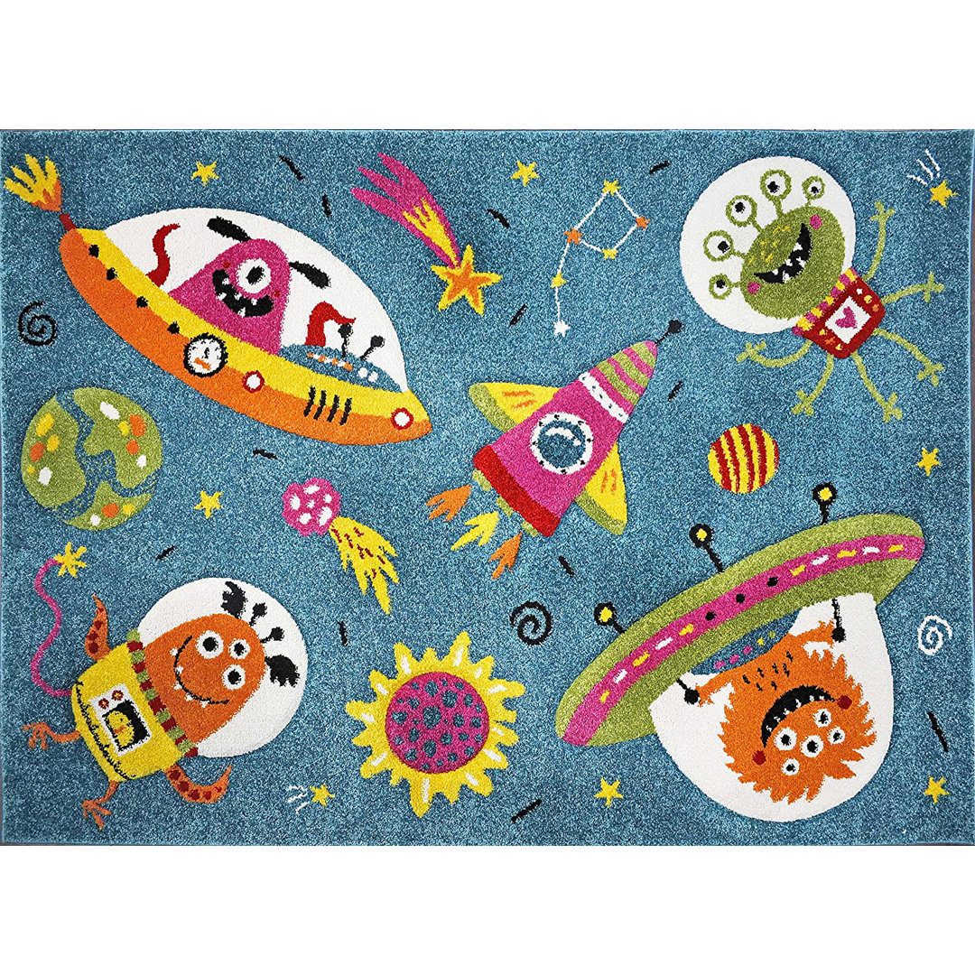 Area Rug Kids Bedroom Silly Aliens Outer Space Modern Decor Nursery Playroom Carpet Mat Zoomie Kids Rug 