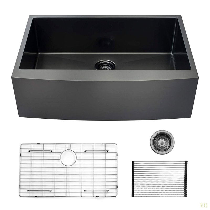 Évier de cuisine de ferme de 30 pouces, évier simple en acier inoxydable de calibre 16 avec grille inférieure et crépine