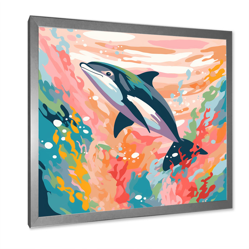 «Aquatic Elegance Dolphin Impression», art mural dauphin animaux, Cadre photo blanc, H 36 po x l 36 po x P 1,5 po