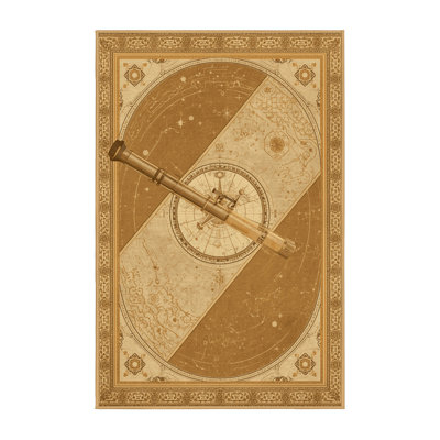 Soft Plush Polett Telescope Constellation View Classic Oriental Area Rug in Brown – LightBrown Binding