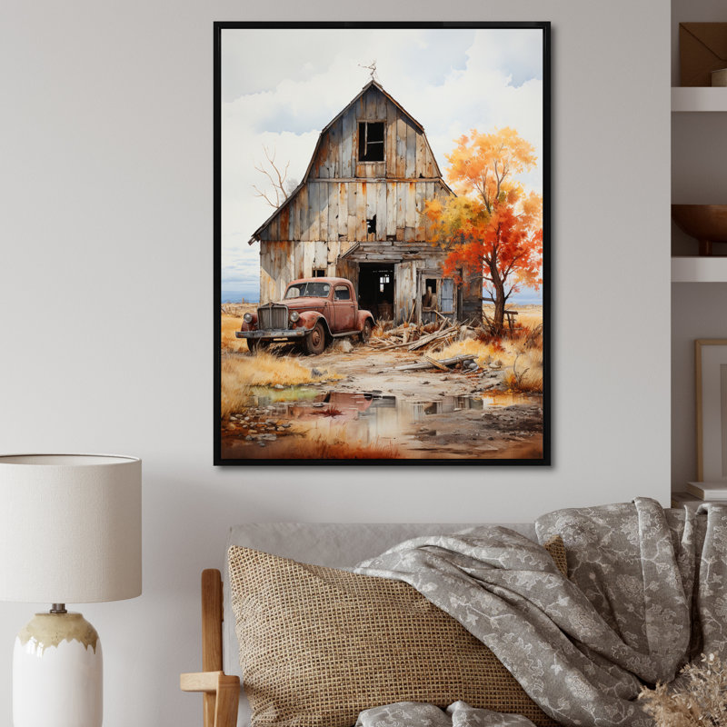 Aswini Barns Rustic Charm IX - Art mural de grange pour le salon, H 40 po x l 30 po x P 1,5 po, Cadre flottant noir