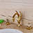 Rouen Deck-Mount Dual Handle Bathroom Sink Faucet – Gold Finish with Crystal Globe Handles