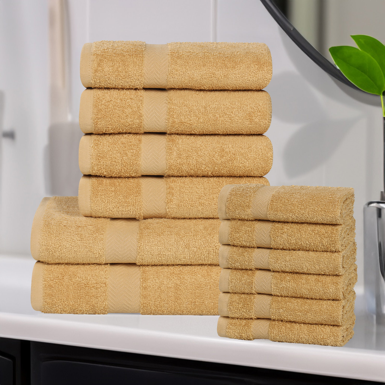 12-Piece Quick-Drying Cotton Towel Set, Gold