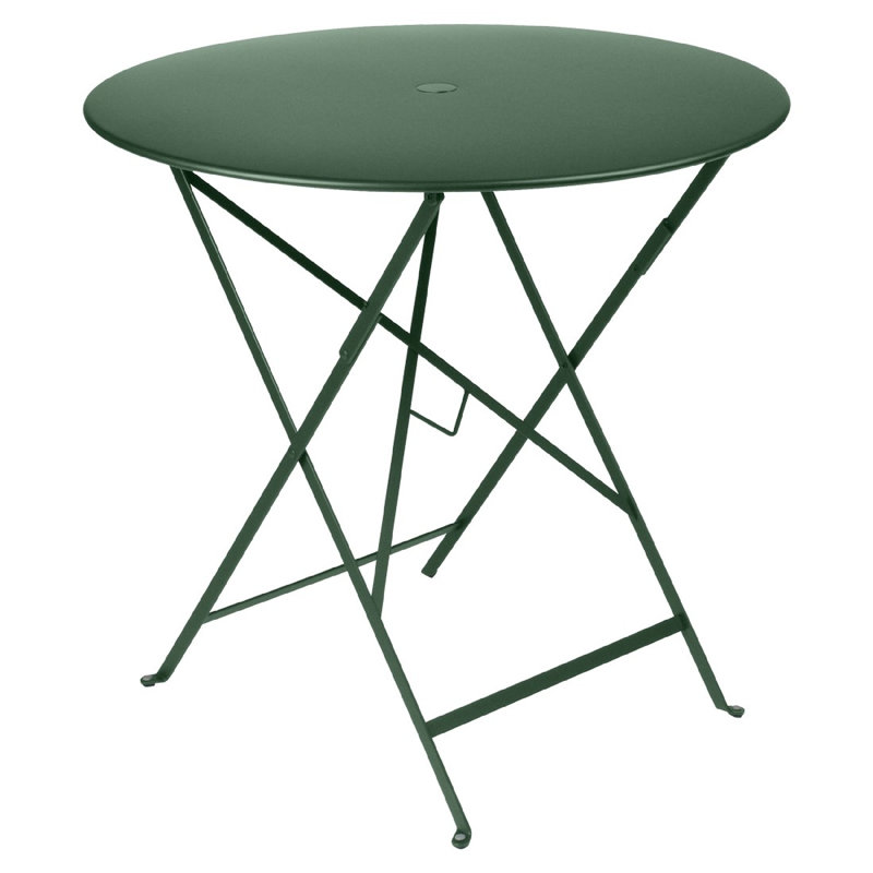 Bistro Round Metal Folding Outdoor Bistro Table With Umbrella Hole , in. W in. D, 29" H x 30.5" W x 30.5" L, Cedar Green