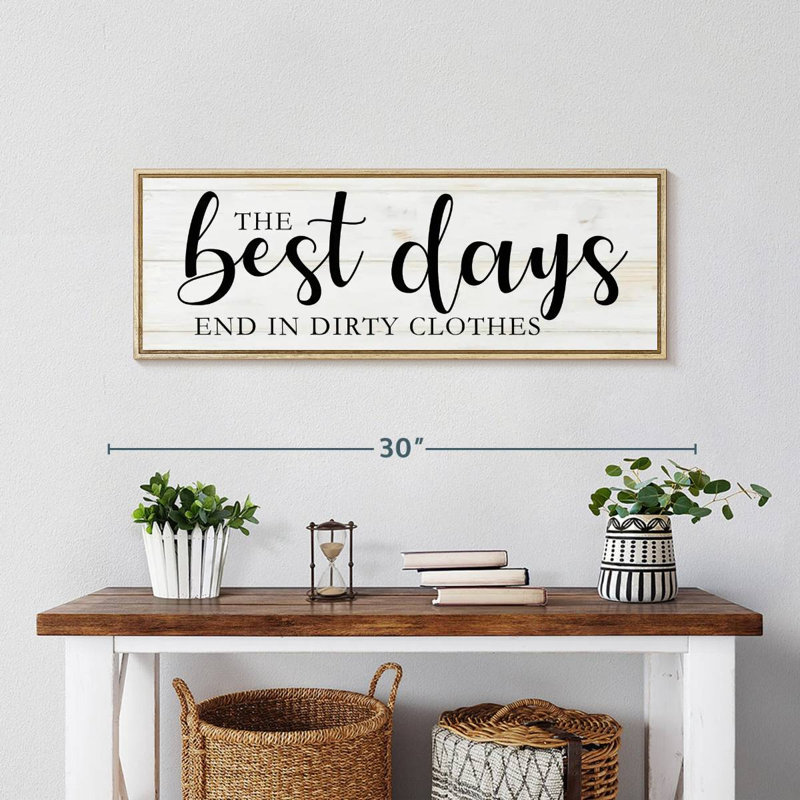 Laundry Words III, Floating Frame Natural Wood, 28" X 10"