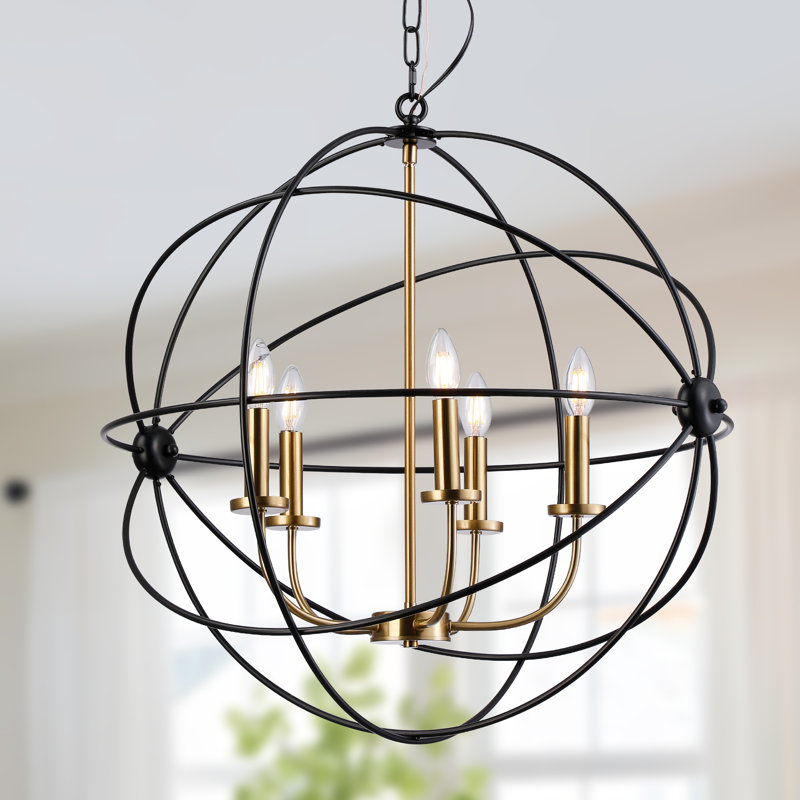 5-Light 28" Wide Orbiting Spheres Global Metal Interwine Chandelier, Matte Black/Gold