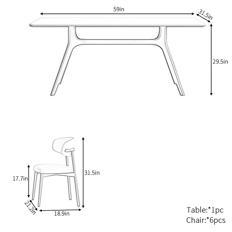 French vintage rectangular dining table set, 29.5"H x 59"L x 31.5"W