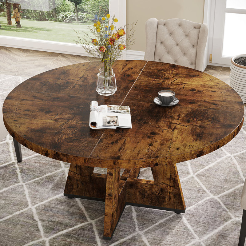 Table de salle à manger ronde 47 po Liena, Marron foncé