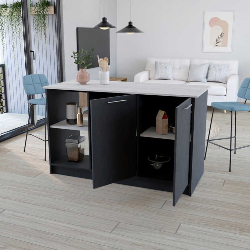 Versatile Kitchen Island with Abundant Storage and Stylish Design for Efficient Cooking, Black/Ivory