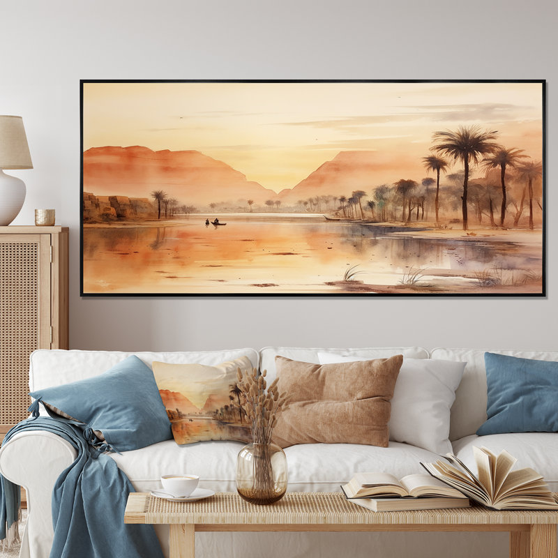 Ancienne rivière égyptienne, impression sur toile encadrée, Cadre flottant noir, H 28 po x l 60 po x P 1,5 po