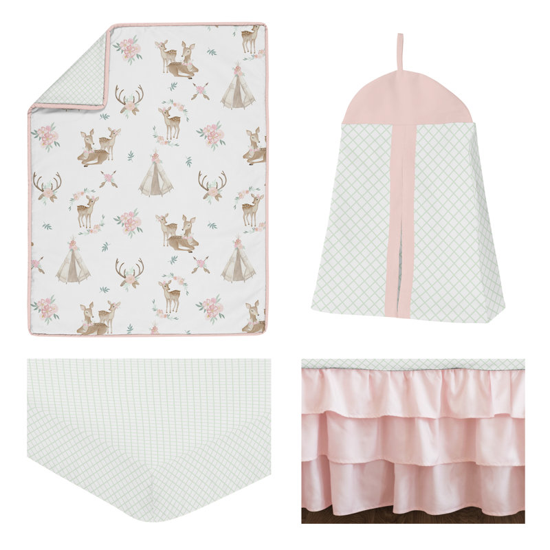 Ensemble de literie pour lit de bébé 4 pièces Deer Floral