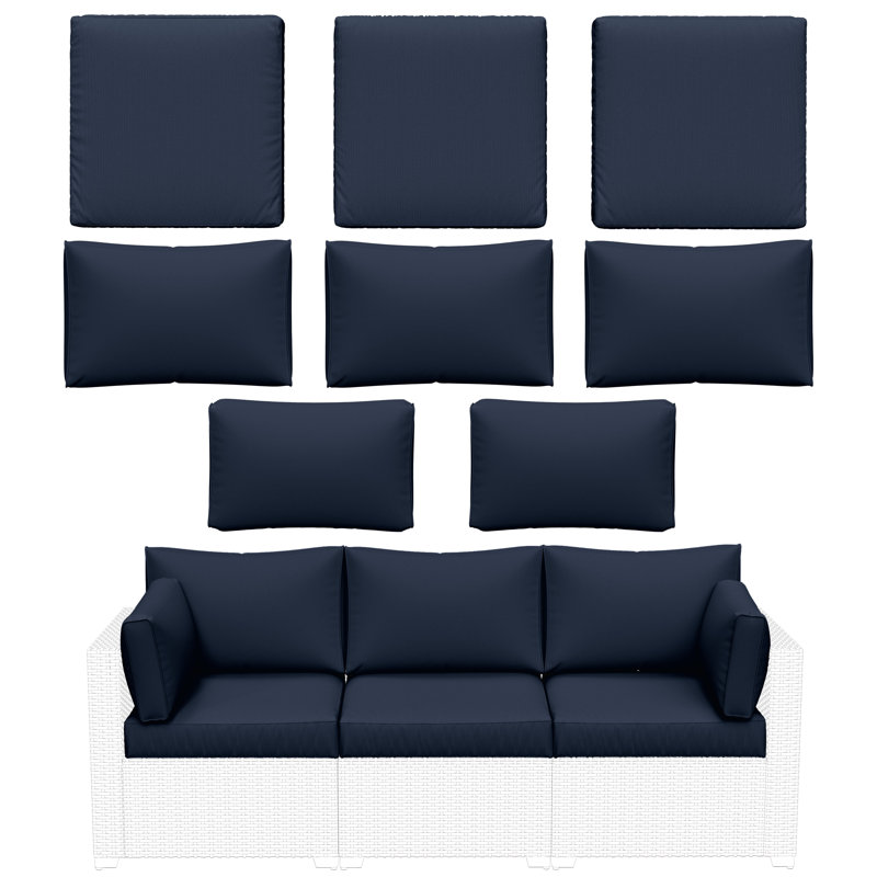Wynee 8Pcs Outdoor Cushions Patio Furniture Cushions Replacement Set For 3 Seats, Navy Blue