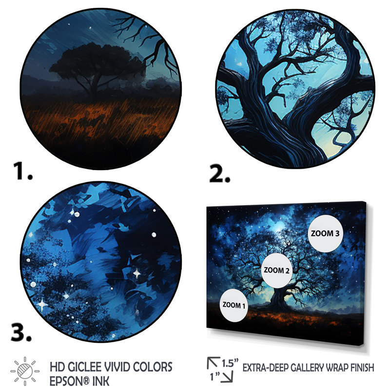 Arbre bleu d'Afrique, Serengeti, arbre 1, art mural africain, Cadre flottant doré, H 16 po x l 32 po x P 1 po