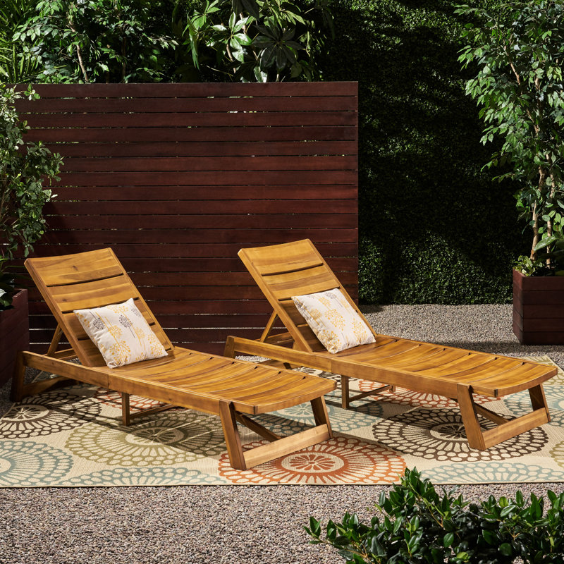 Chaise d'extérieur en bois avec assise à lattes réglables, Brun jaune