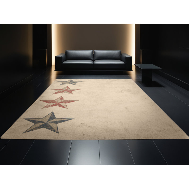Soft Plush Eucleides July 4Th Modern & Contemporary Abstract Area Rug in Beige – Beige Binding, 2x3