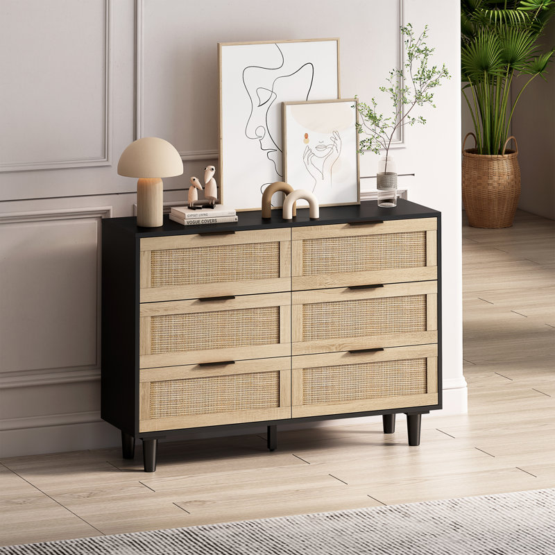 Armoire de rangement en rotin 43,31 po à 6 tiroirs pour le salon de la chambre à coucher