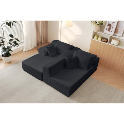 Canapé en L 104 po en forme de L, rembourré modulaire, chenille innovante, sans assemblage, deux ensembles, antidérapant, assise profonde, cinq coussins, large, facile à nettoyer pour la chambre à coucher,