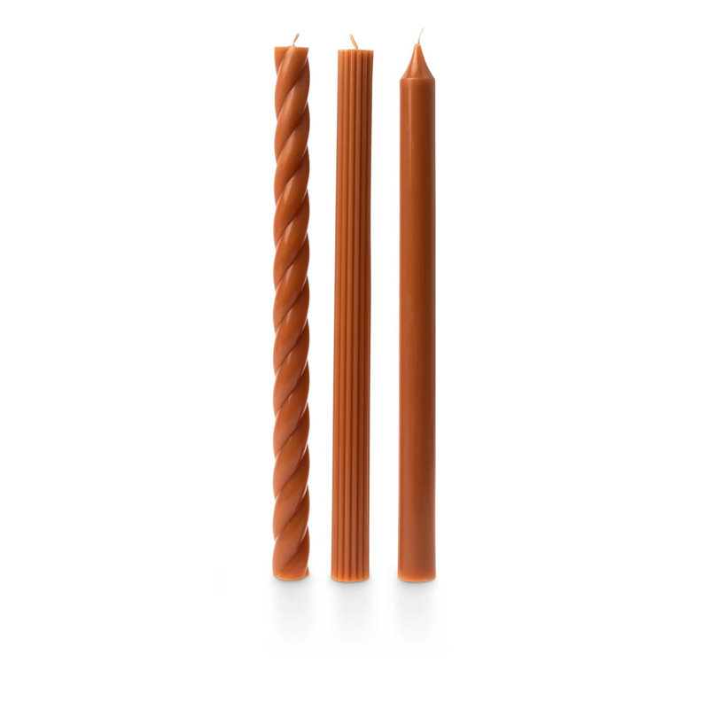 Beautifully Done Unfragranced Assorted Tapers 3 Pack, Terra Tabac