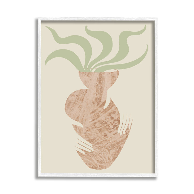 Mains rustiques tenant un pot de fleurs, L 16 po x H 16 po, Giclée encadrée blanc bord de mer