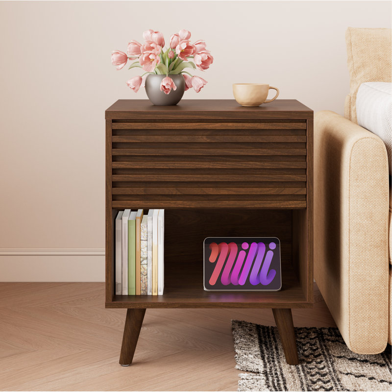 Night Stand Nightstands With Drawer Storage Bed Side Table End Table Large Modern Wood Wide Bedside Stand Mid Century Night Stands For Bedroom Living Room Sofa Couch Office (brown)