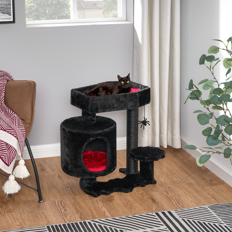 Small Gothic Black and Red Cat Tree with Coffin Bed