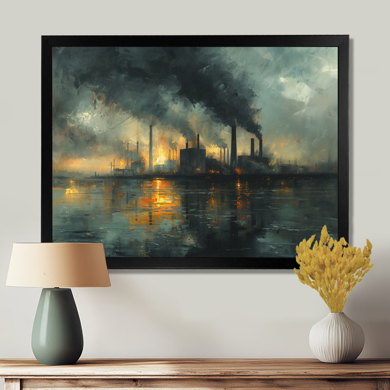 Reproduction d'art mural gris et charbon II - centrale électrique, Cadre simple noir, H 12 po x l 20 po x P 1 po