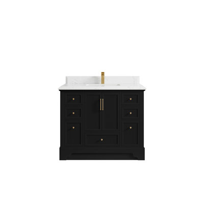 Meuble-lavabo simple autoportant de 42 po avec plateau en quartz Alys