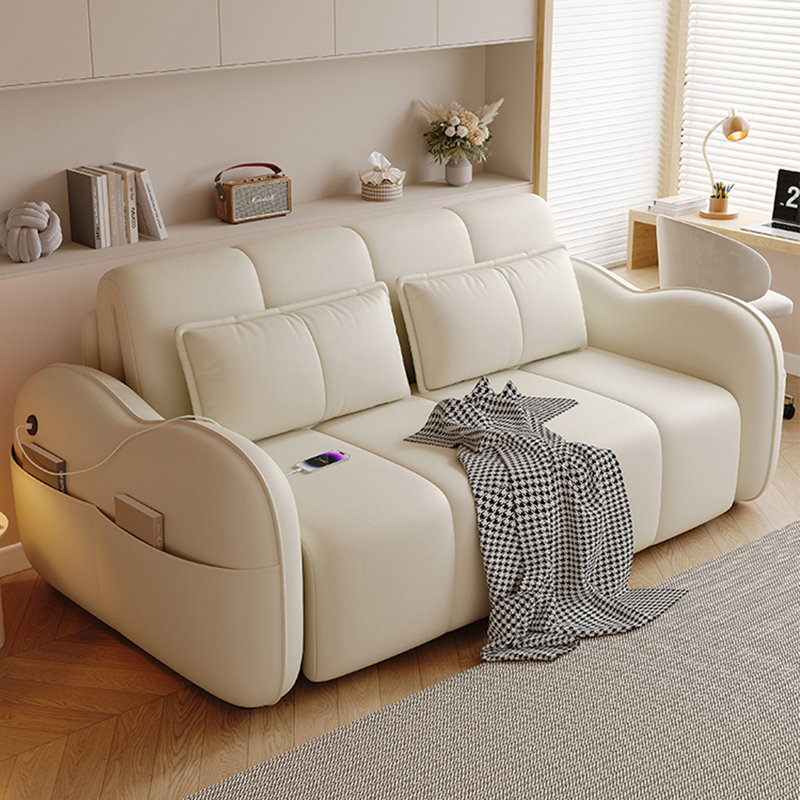 Canapé-lit modulaire en similicuir blanc crème avec rangement, H 36,61 po x l 80,71 po x P 42,52 po