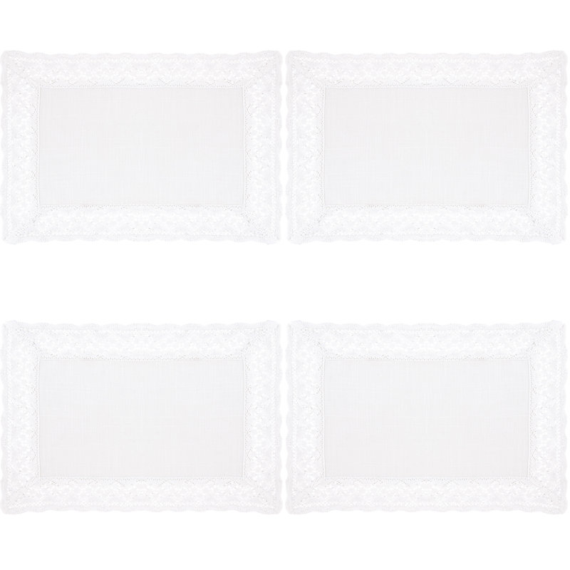 White Lace Border Rectangle Polyester Placemats Set