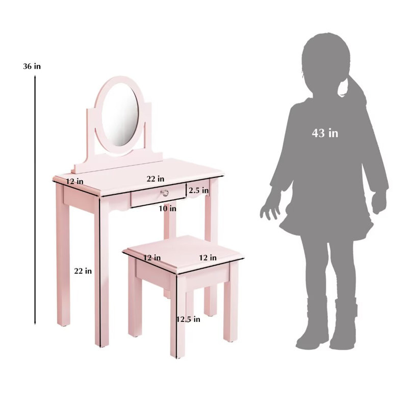 HLR Kids Vanity Makeup and Study Table, Pink