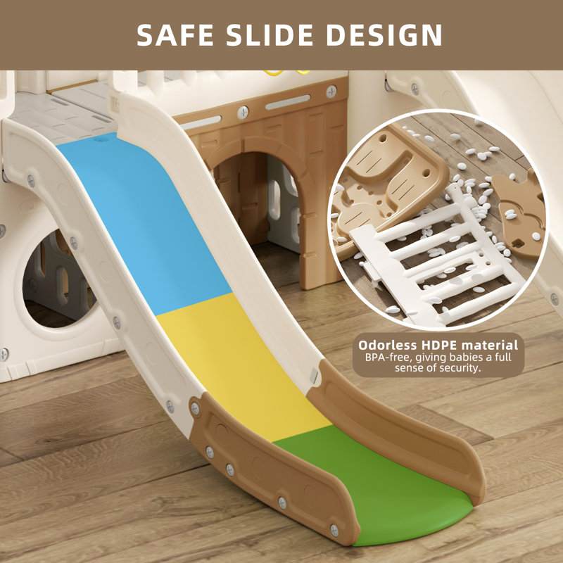 GLAF 80.7'' W Plastic Freestanding Slide, Brown
