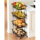 Fruit Basket, 4-Tier Small Kitchen Organizer And Storage Cart On Wheels, Rolling Pantry Snack Cart With Handle