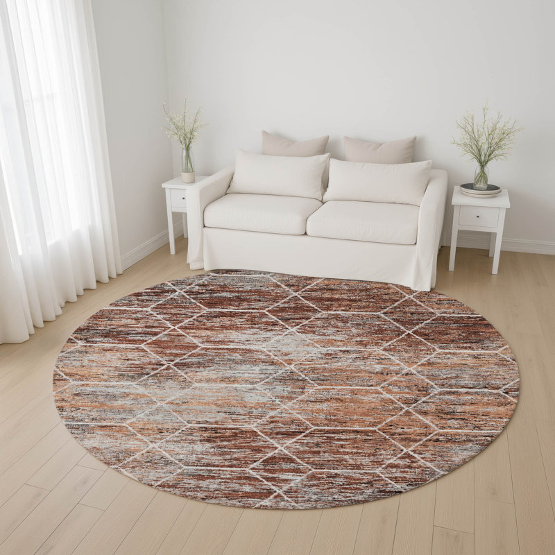 Premium Machine Washable Lubbers AMF1724 Geometric Rug, Round 8'