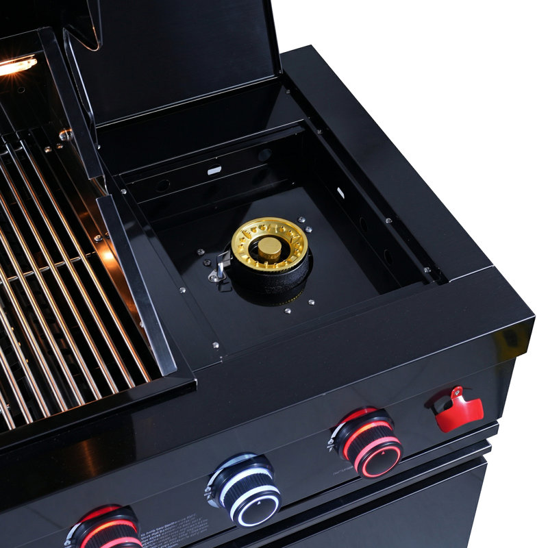 Îlot de barbecue 46 pouces 4 72000 avec hotte double, jauge de température et roulettes